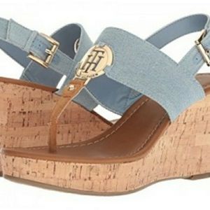 Tommy Hilfiger Manne2 Blue Denim Wedge Sandal  NWT